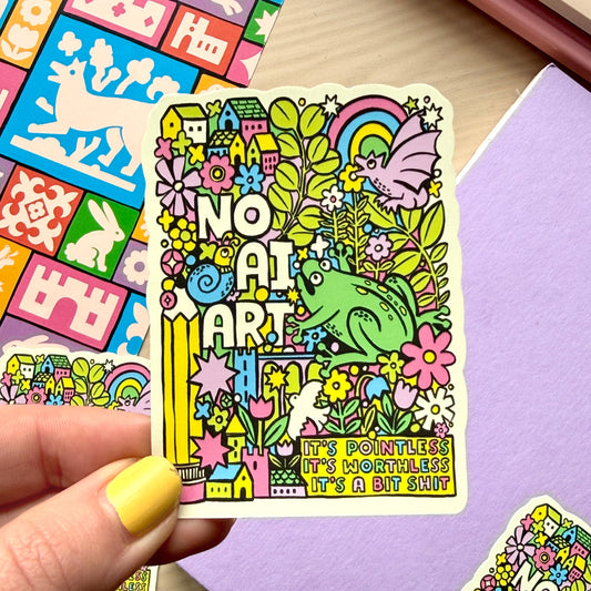 No AI Art Vinyl Sticker - Pink and Green