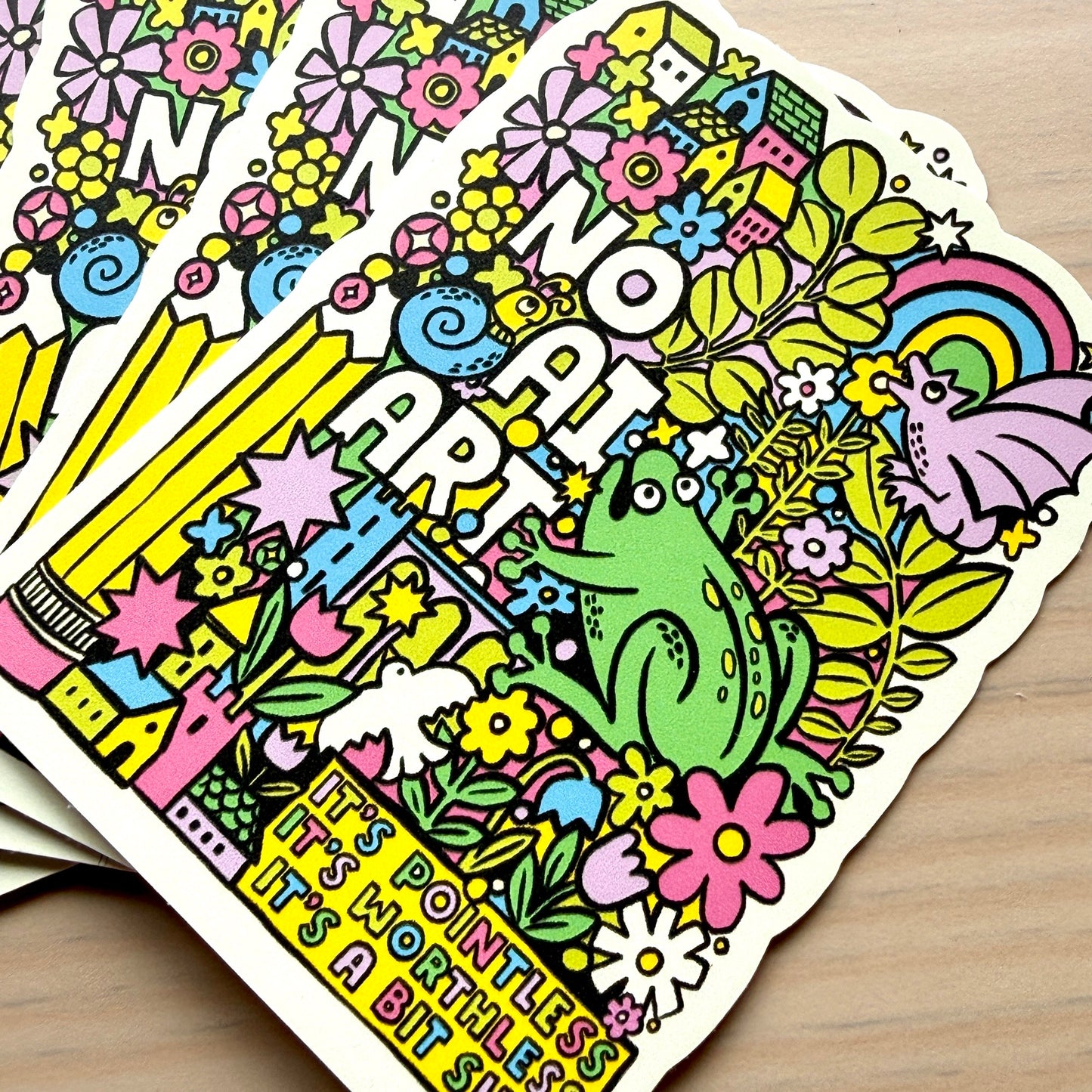 No AI Art Vinyl Sticker - Pink and Green