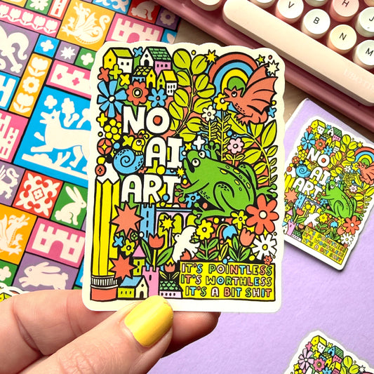 No AI Art Vinyl Sticker - Red and Green
