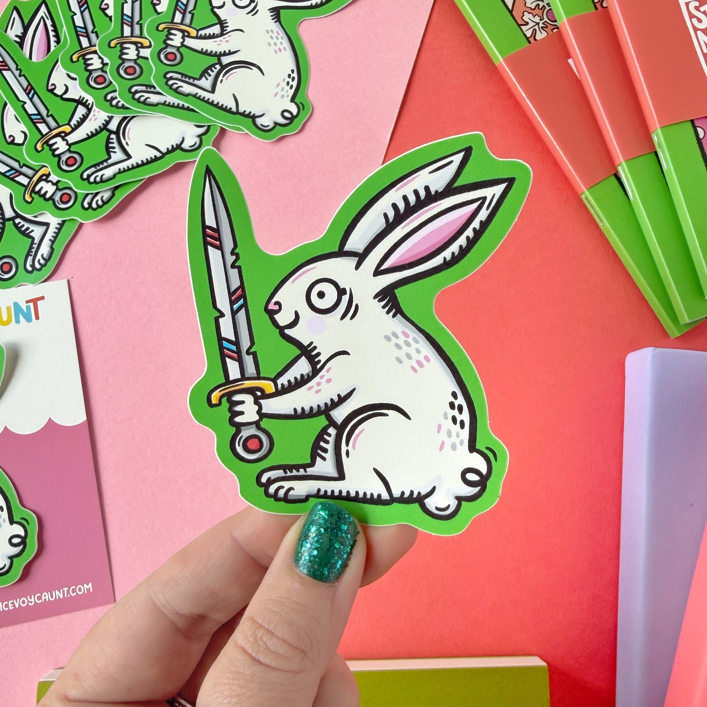 Duelling Bunny Medieval Vinyl Sticker
