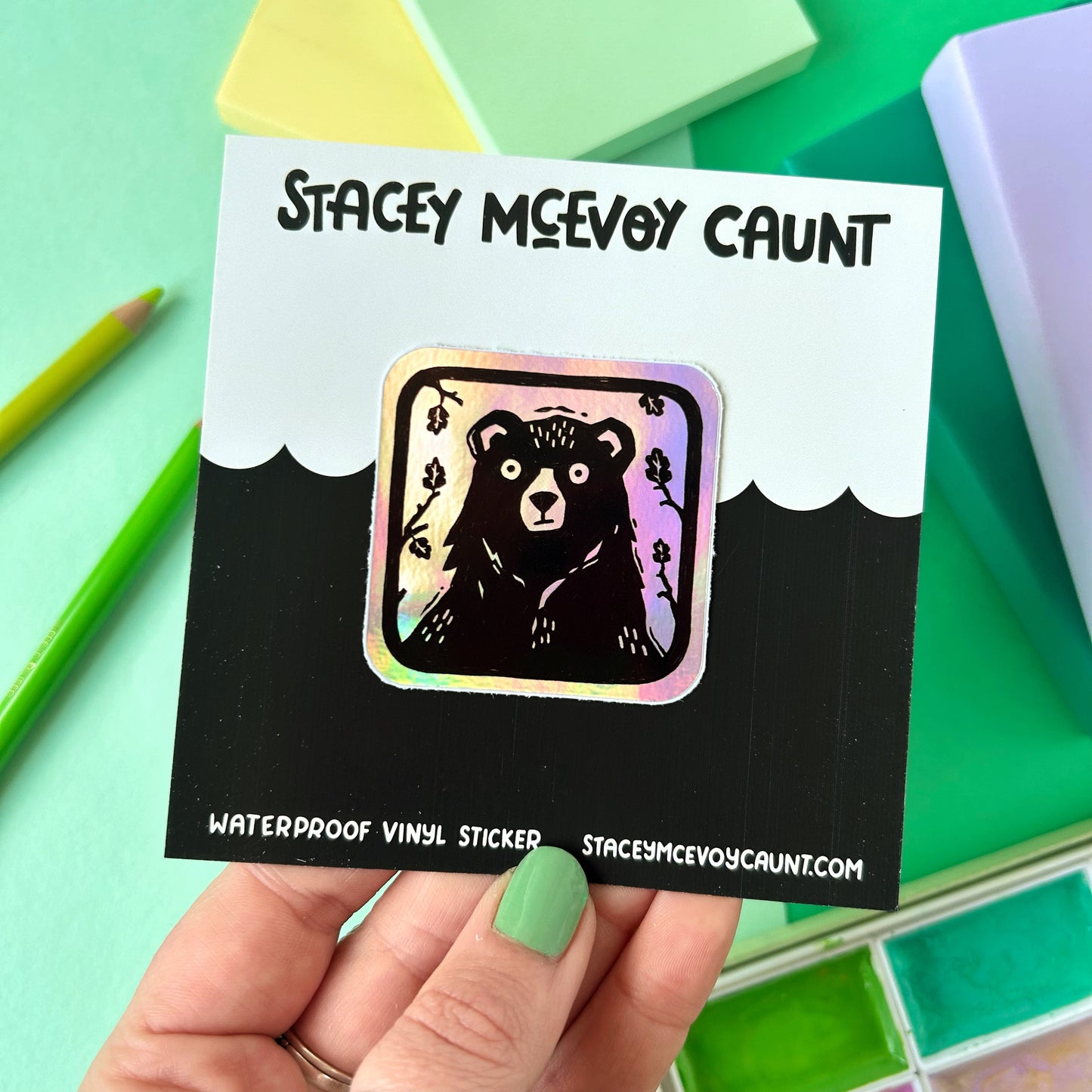 Woodland Bear Holographic Sticker