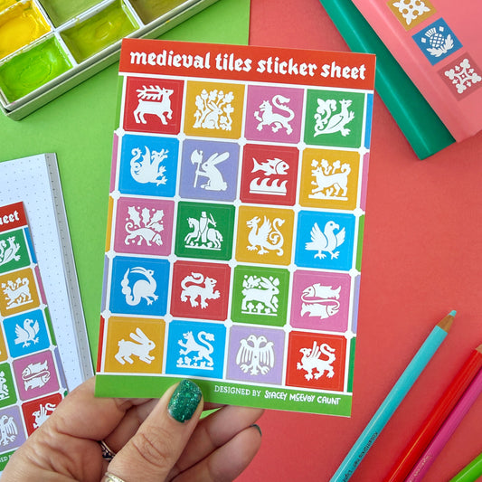 Medieval Tiles A6 Vinyl Sticker Sheet - Bright Colours