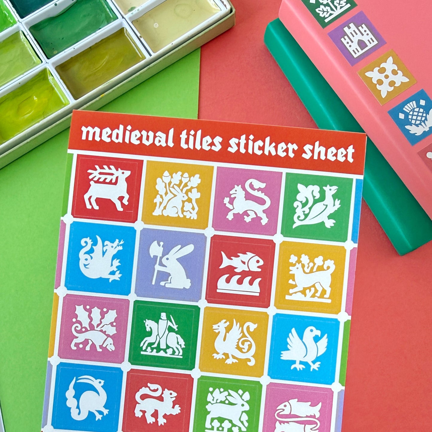 Medieval Tiles A6 Vinyl Sticker Sheet - Bright Colours