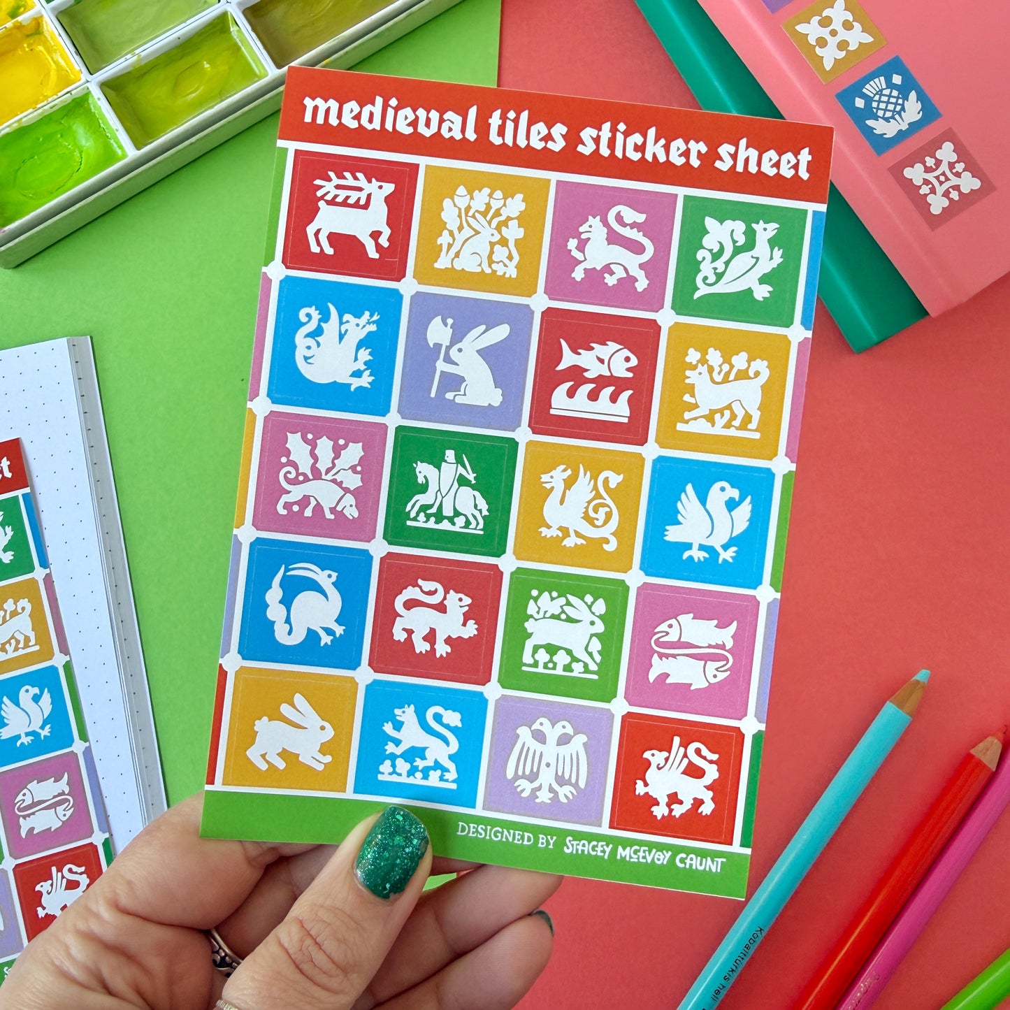 Medieval Tiles A6 Vinyl Sticker Sheet - Bright Colours