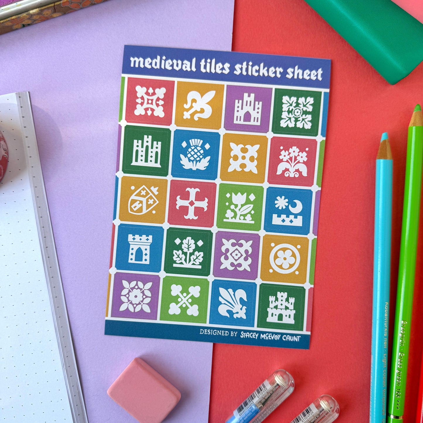 Medieval Tiles A6 Vinyl Sticker Sheet - Autumn Colours