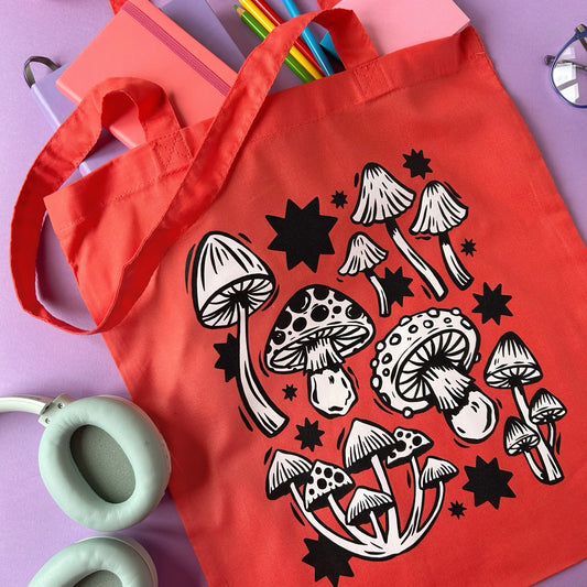 Coral Red Mushroom Tote Bag