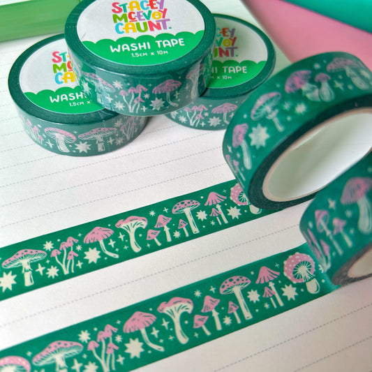 Green and Pink Mushroom Washi Tape