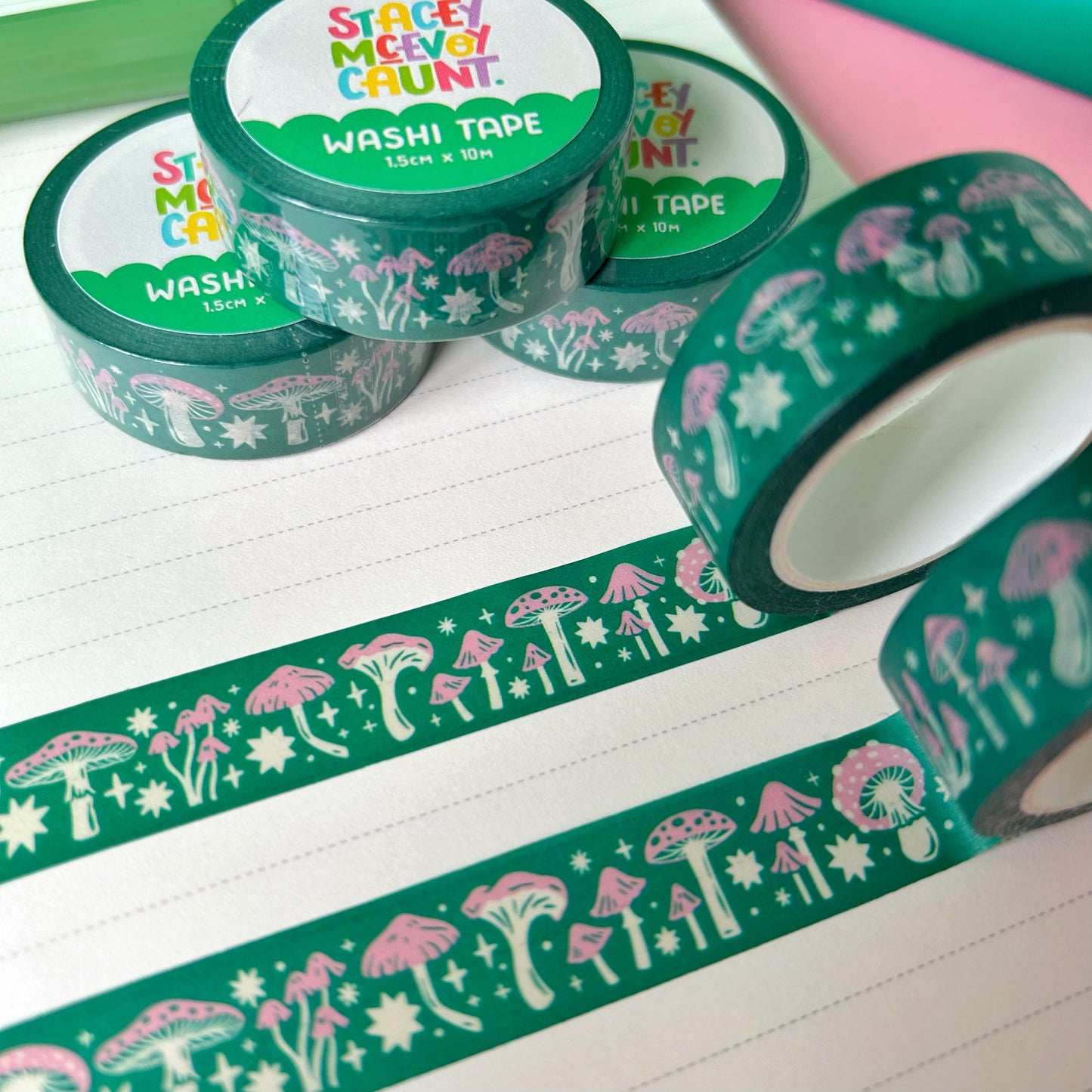 Green and Pink Mushroom Washi Tape