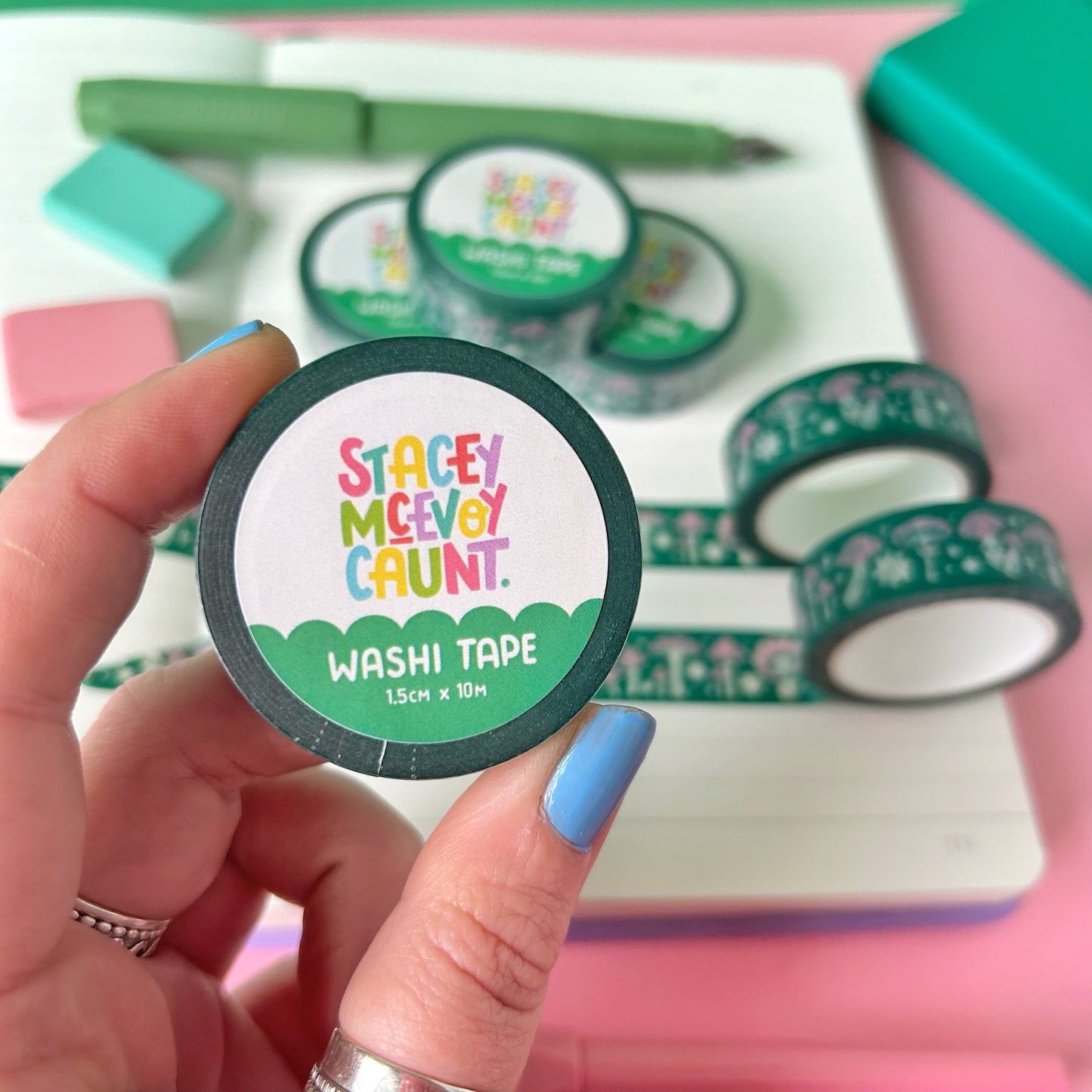 Green and Pink Mushroom Washi Tape