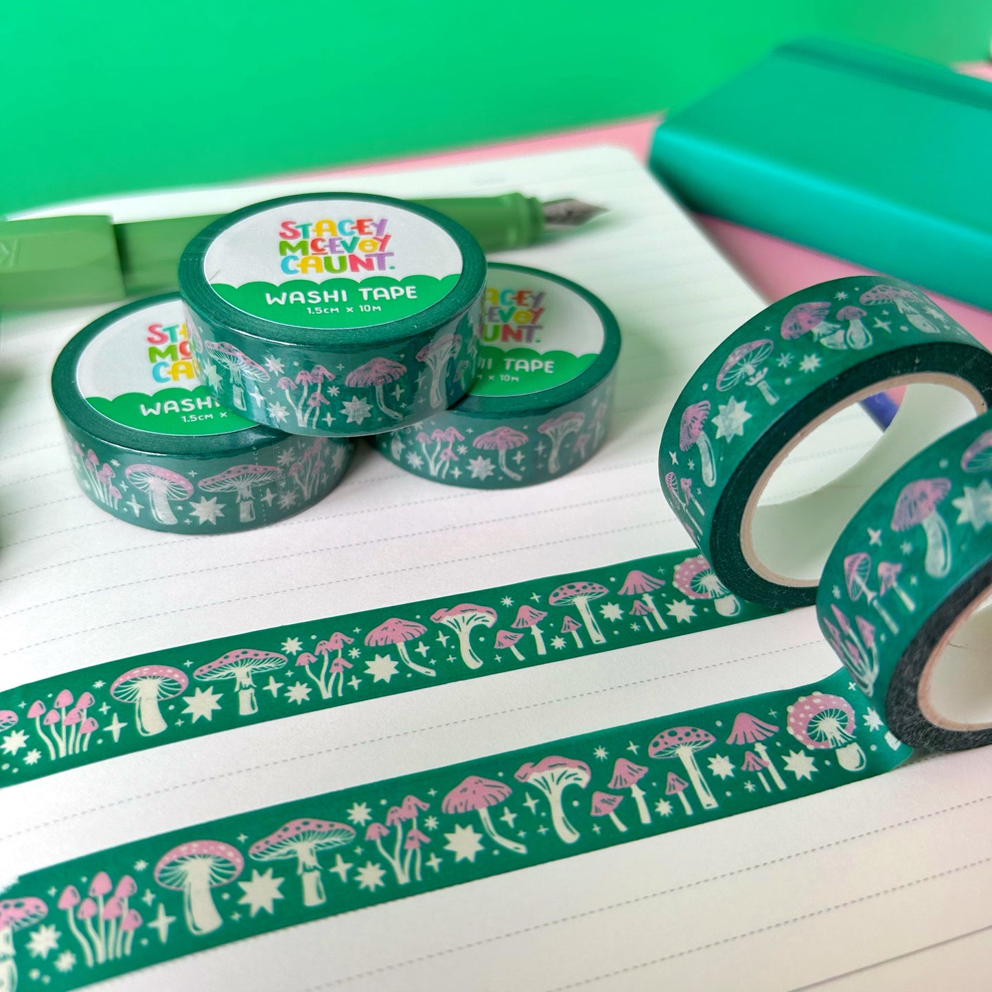 Green and Pink Mushroom Washi Tape