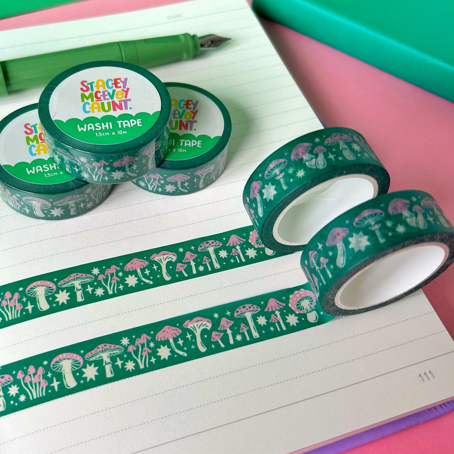 Green and Pink Mushroom Washi Tape