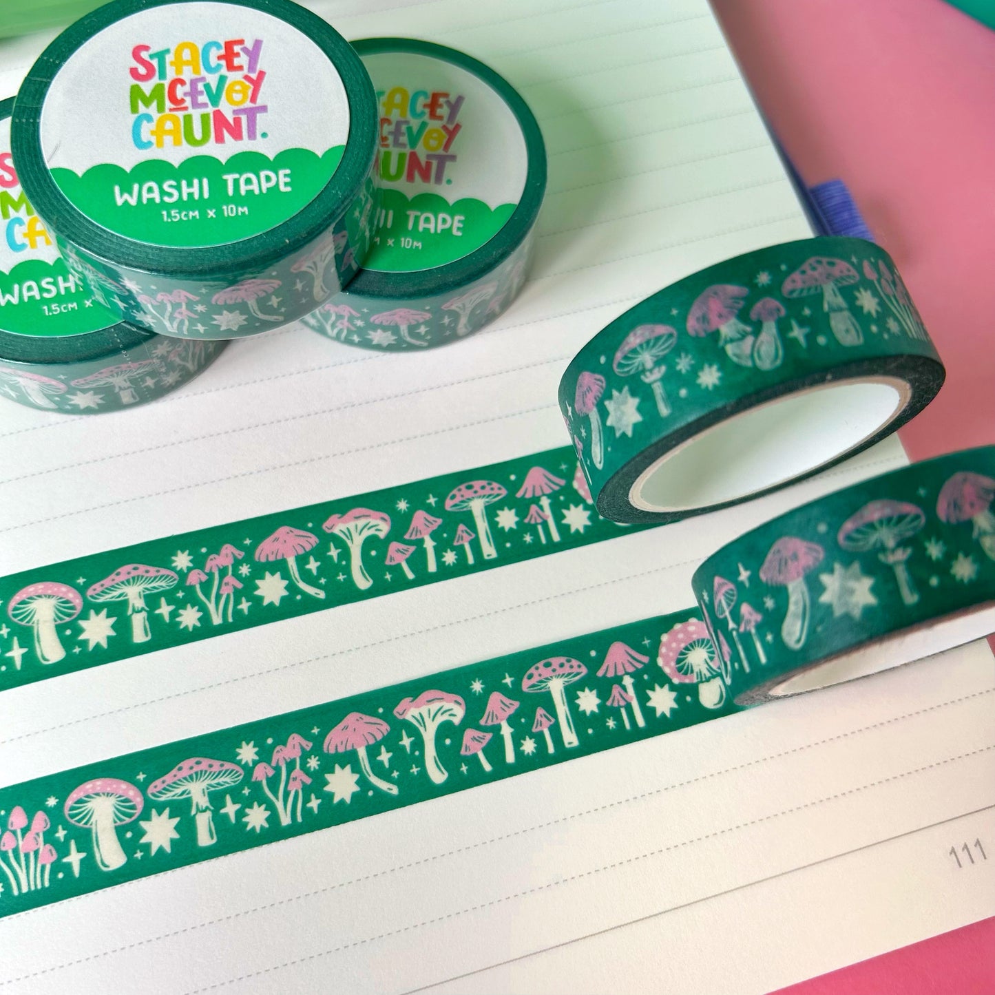 Green and Pink Mushroom Washi Tape