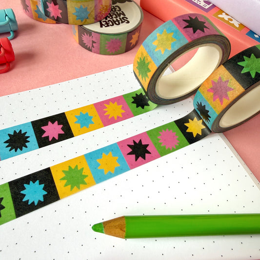 Rainbow Star Grid Pattern Washi Tape