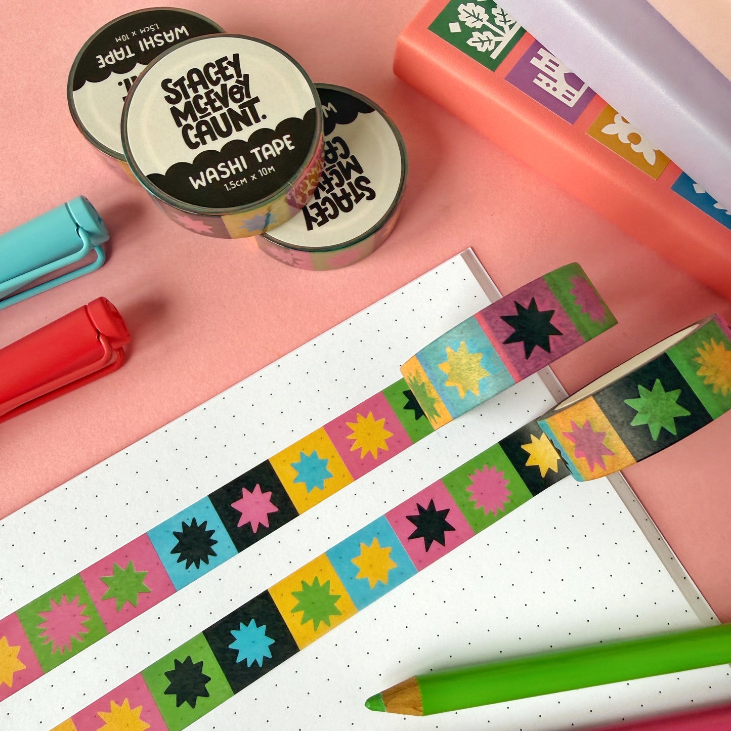Rainbow Star Grid Pattern Washi Tape