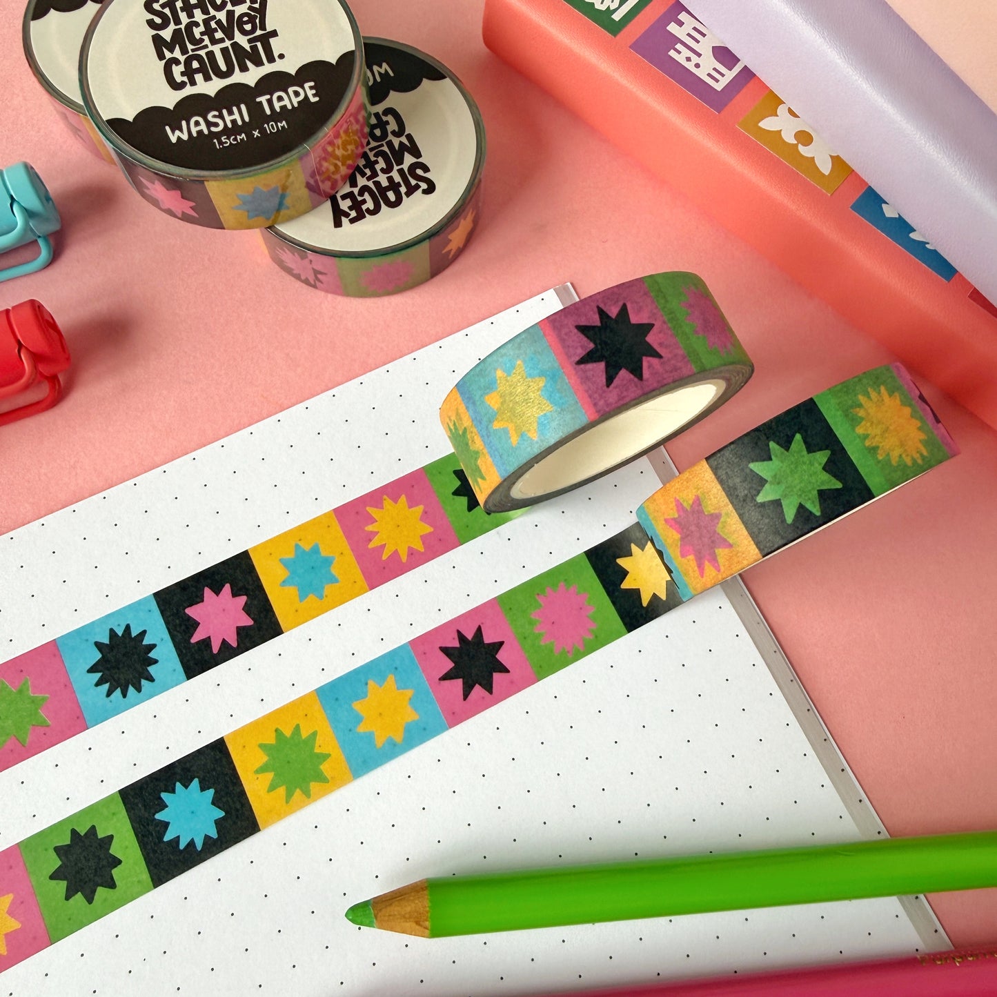 Rainbow Star Grid Pattern Washi Tape