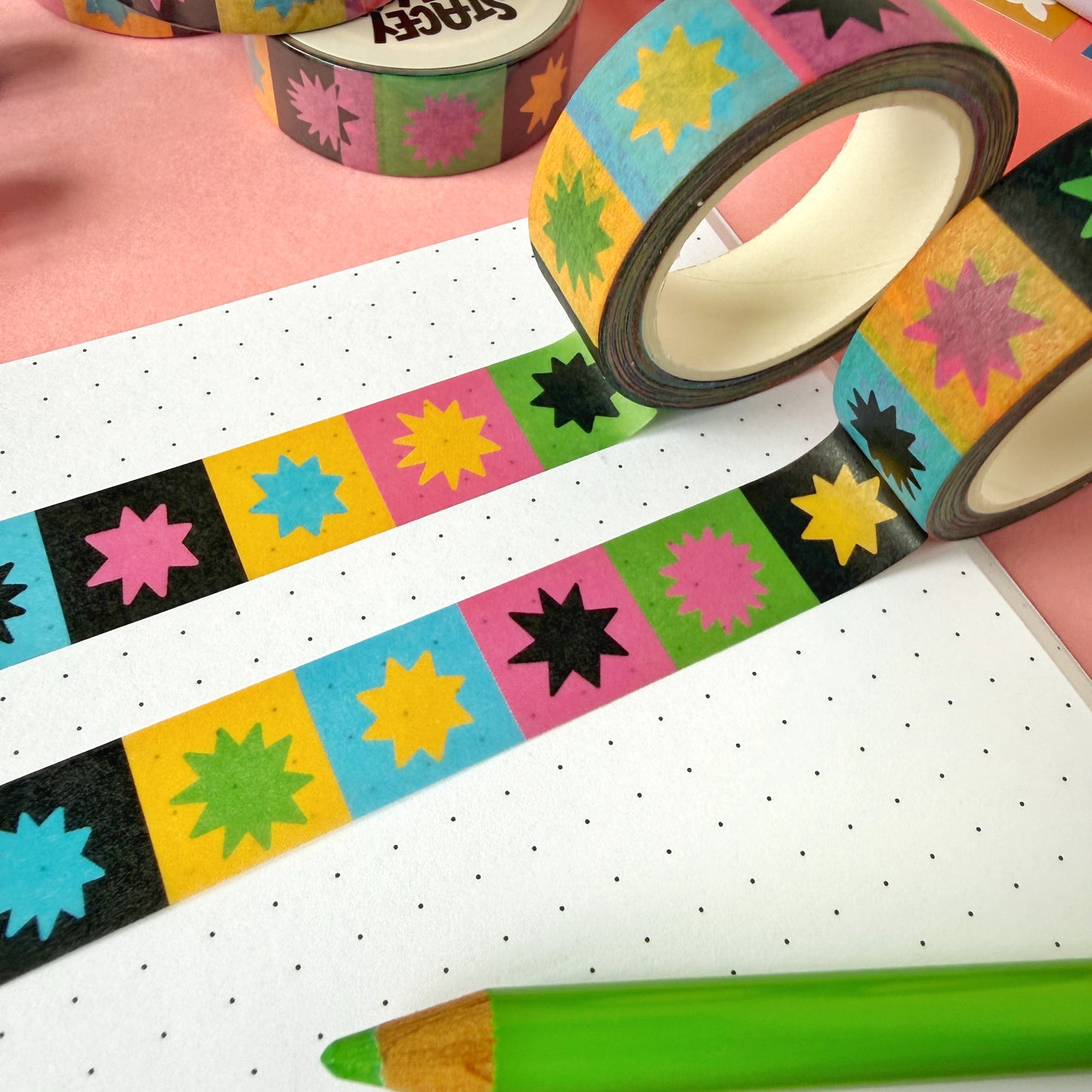 Rainbow Star Grid Pattern Washi Tape