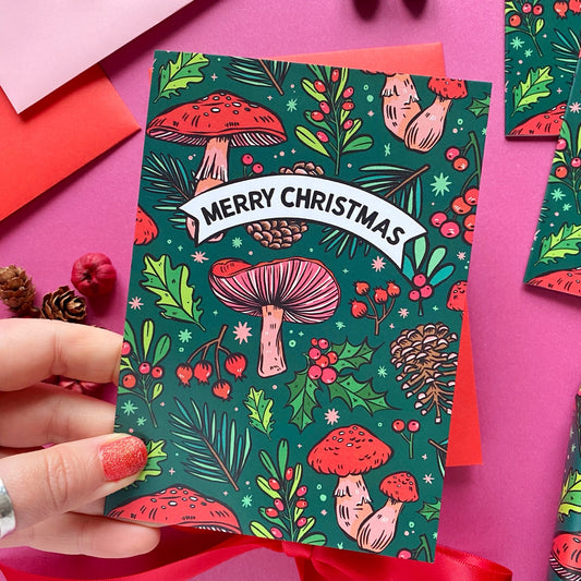 Green Christmas Mushrooms Card