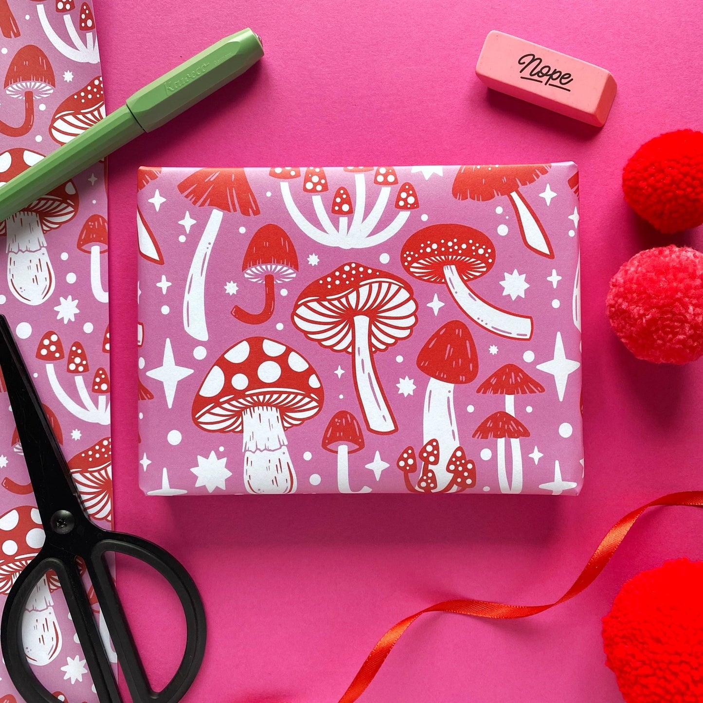 Pink and Red Mushroom Gift Wrap