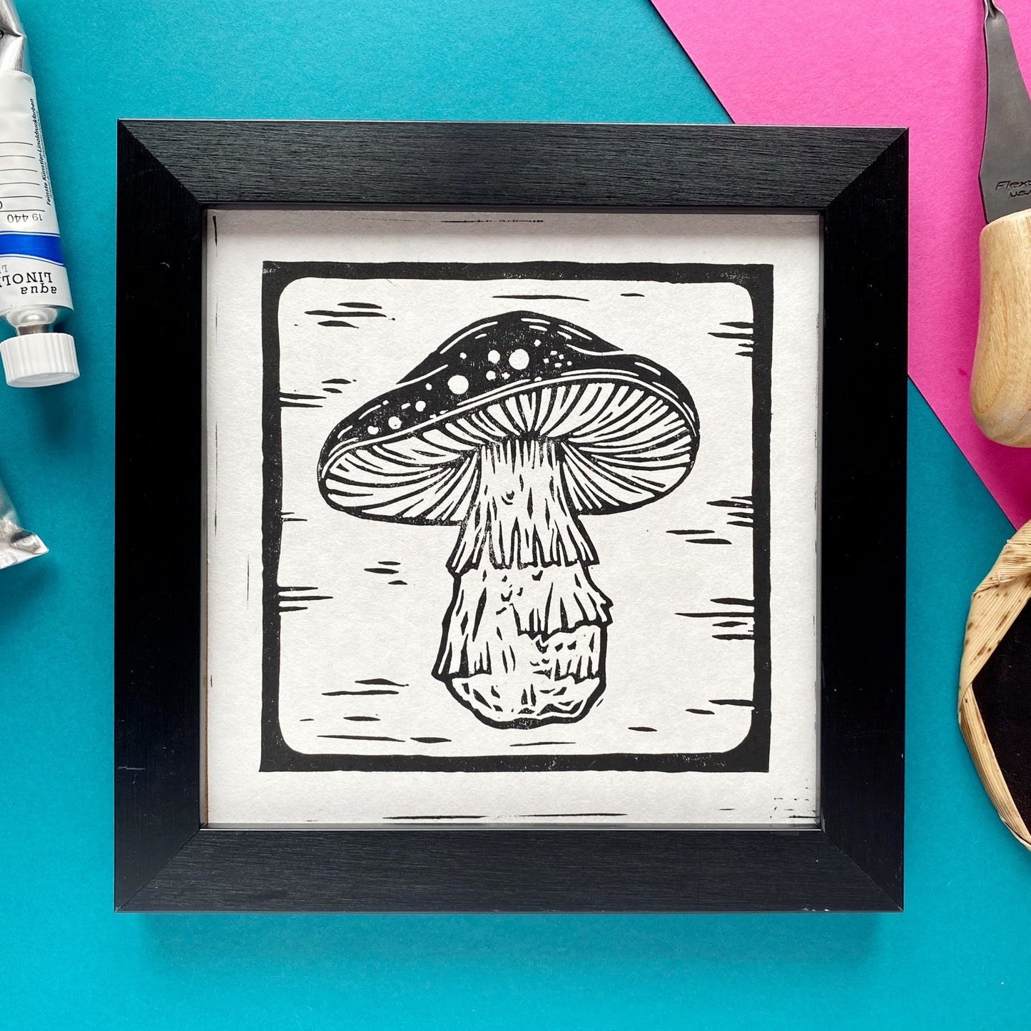 Mushroom 02 Original Linocut Print