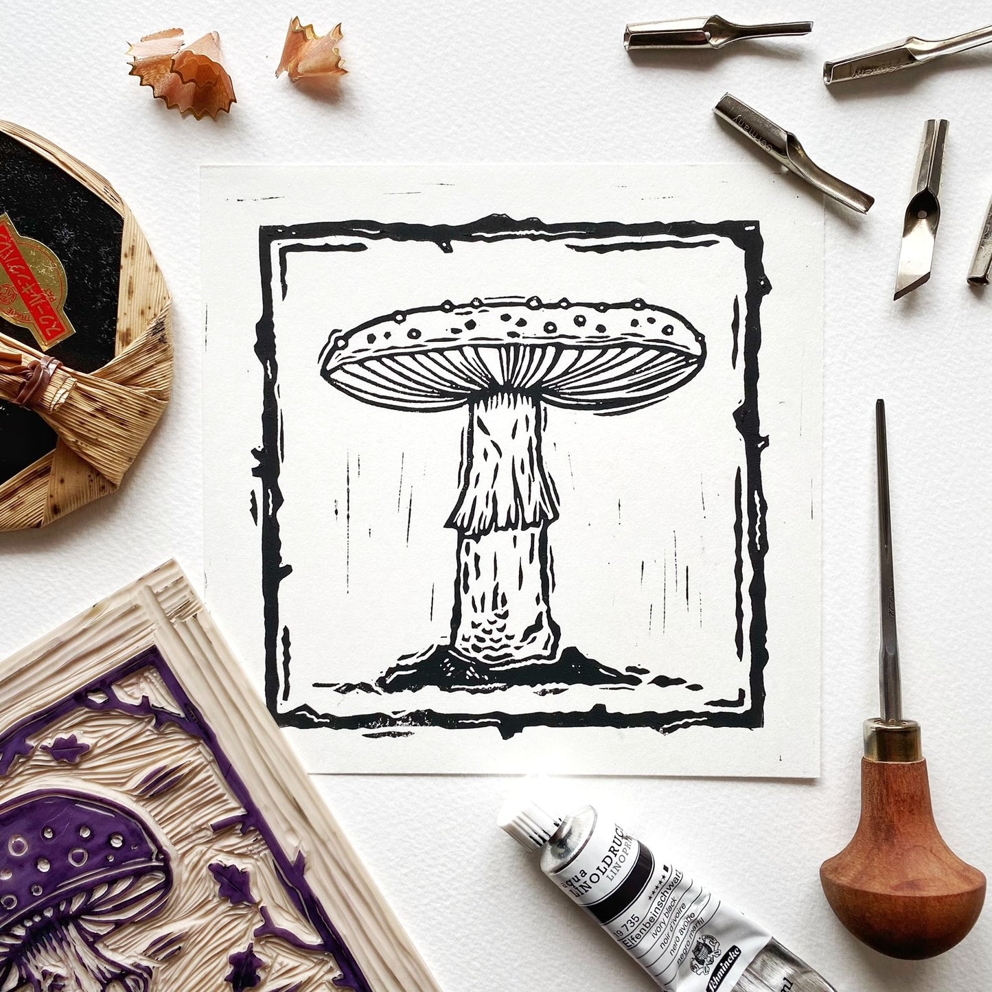 Mushroom 04 Original Linocut Print