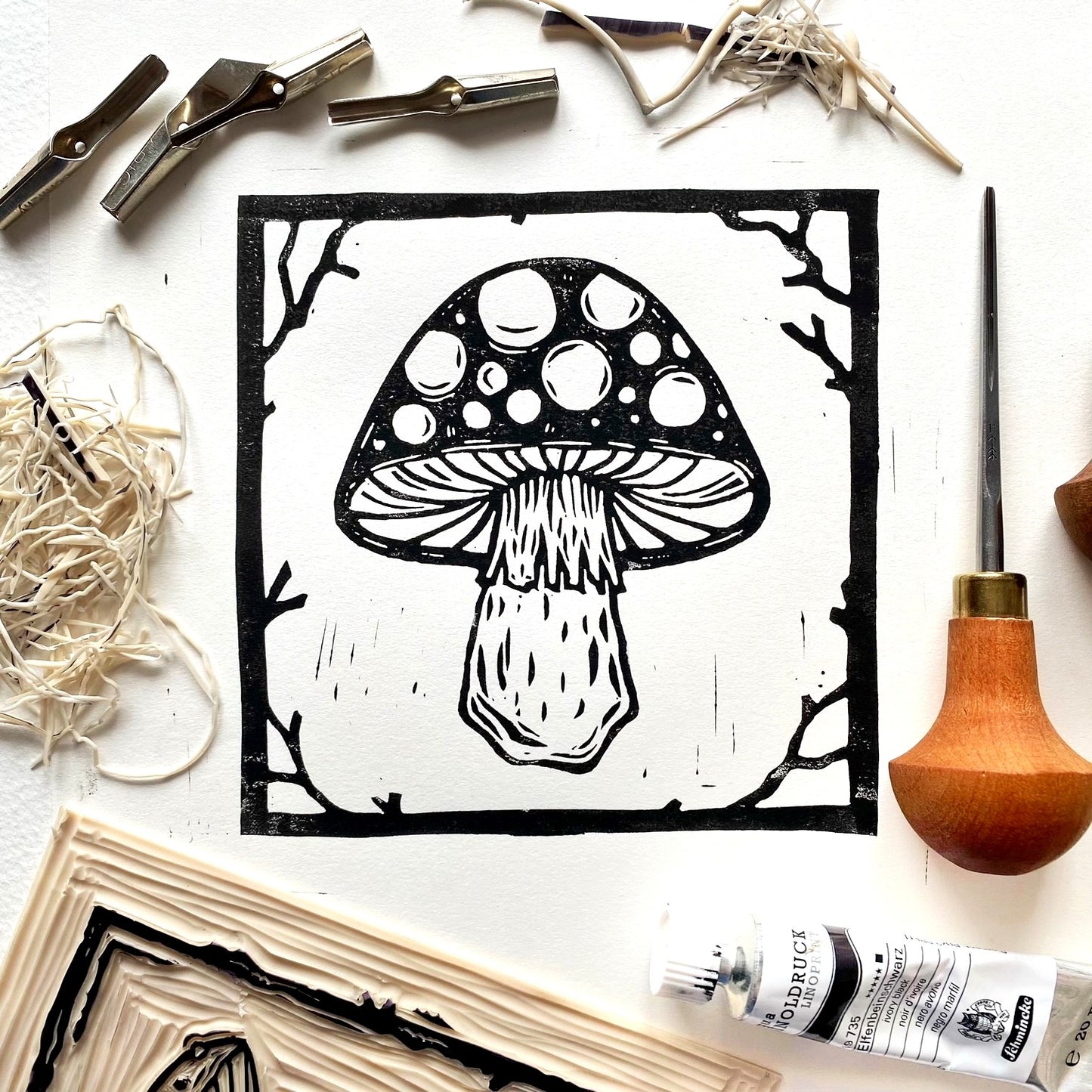 Mushroom 01 Original Linocut Print