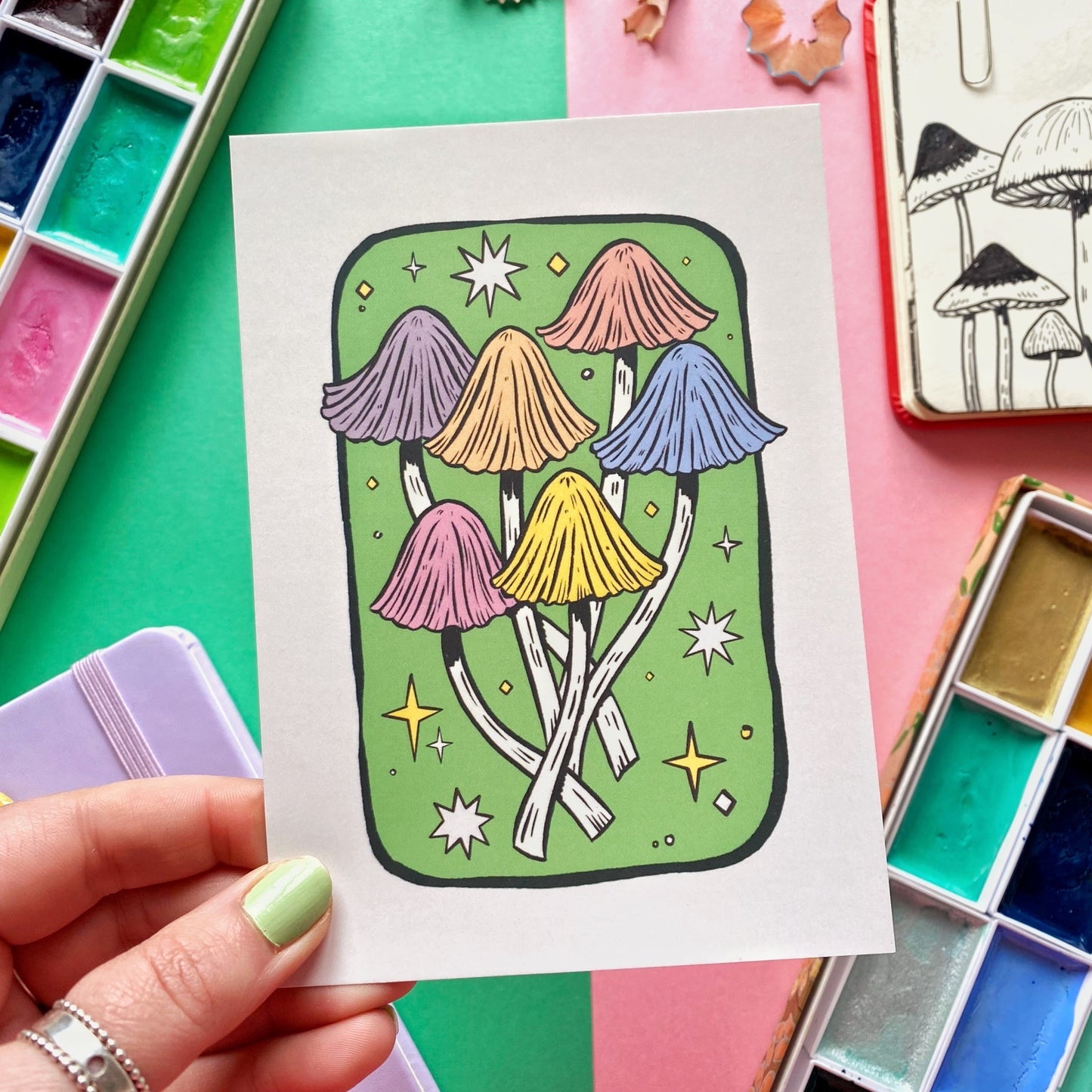 Rainbow Mushrooms Postcard