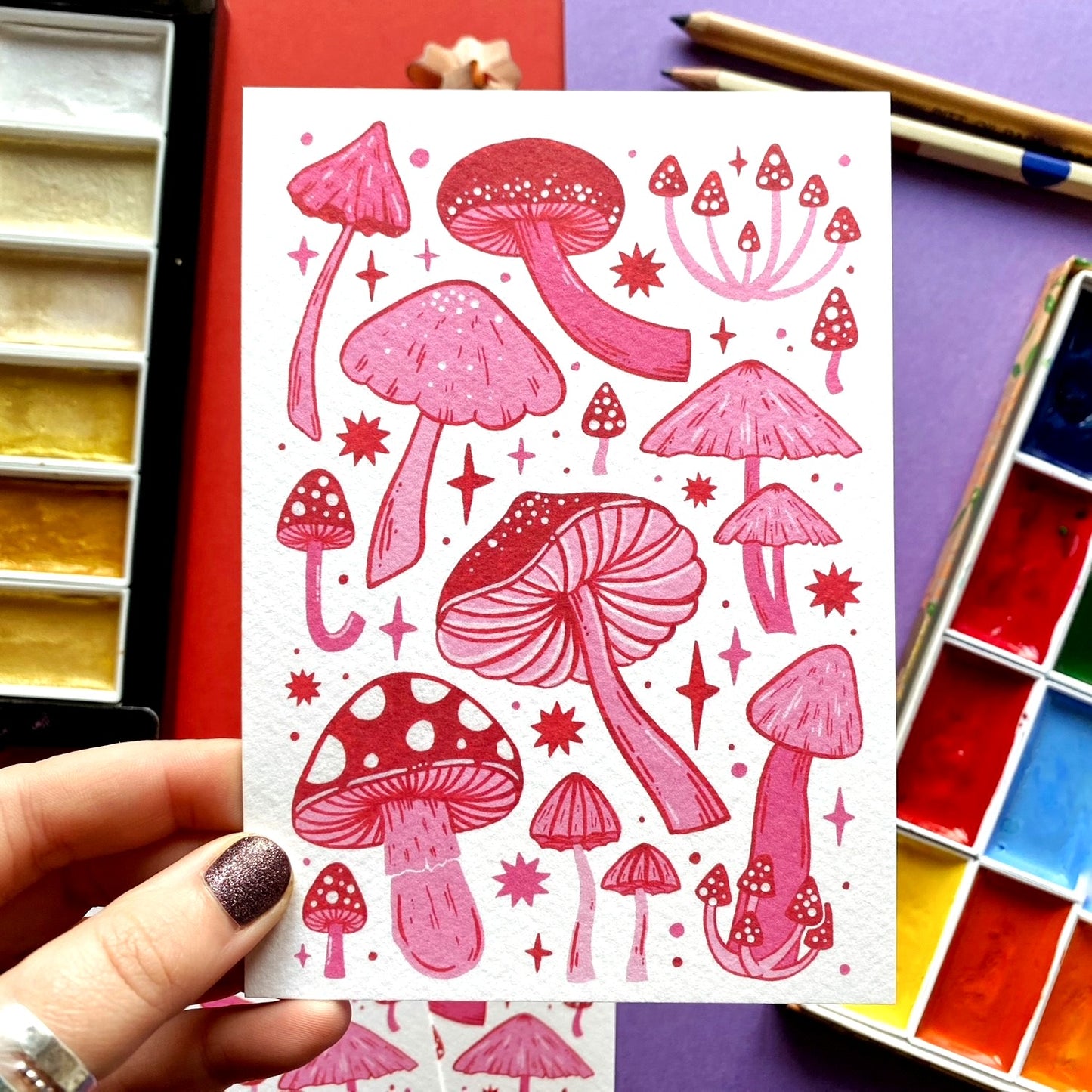 Pink and Red Mushroom Postcard