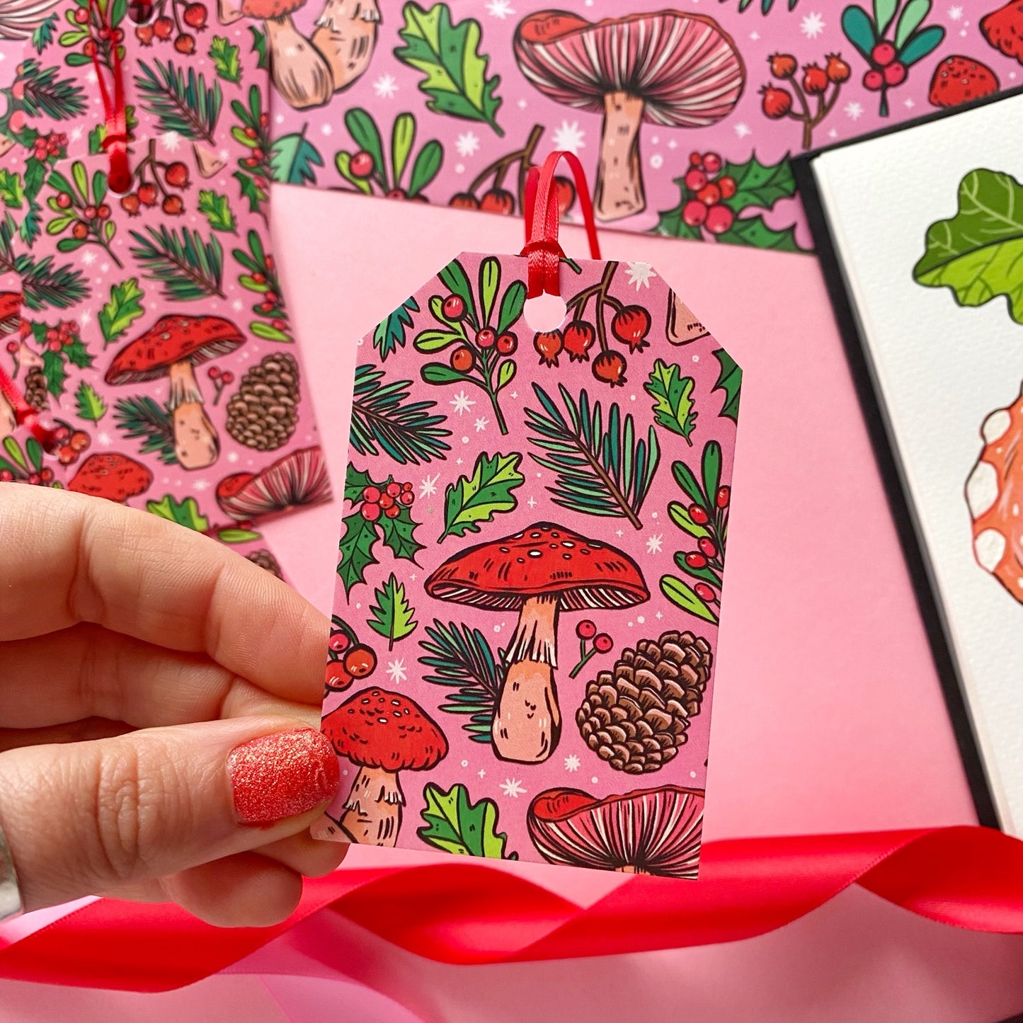 Pink Festive Mushroom Gift Tags