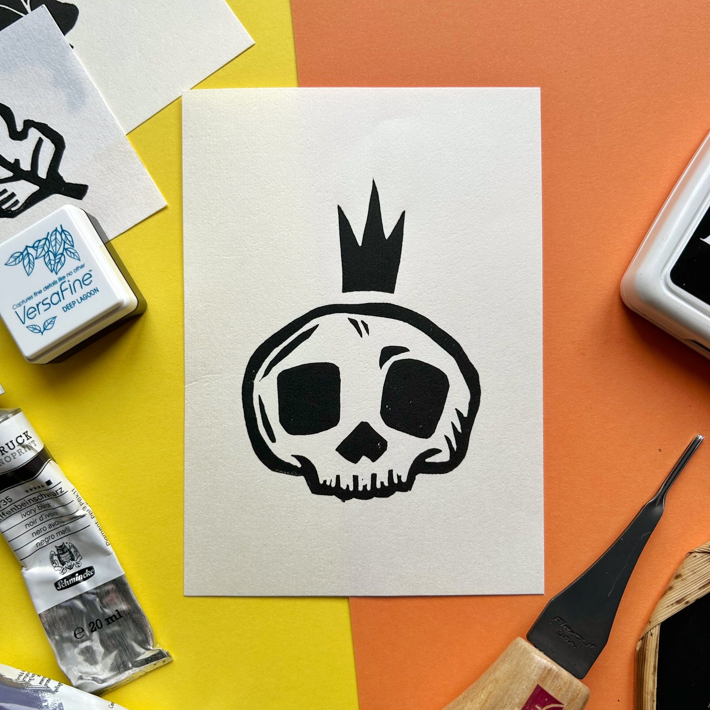 Skull King Mini Lino Print