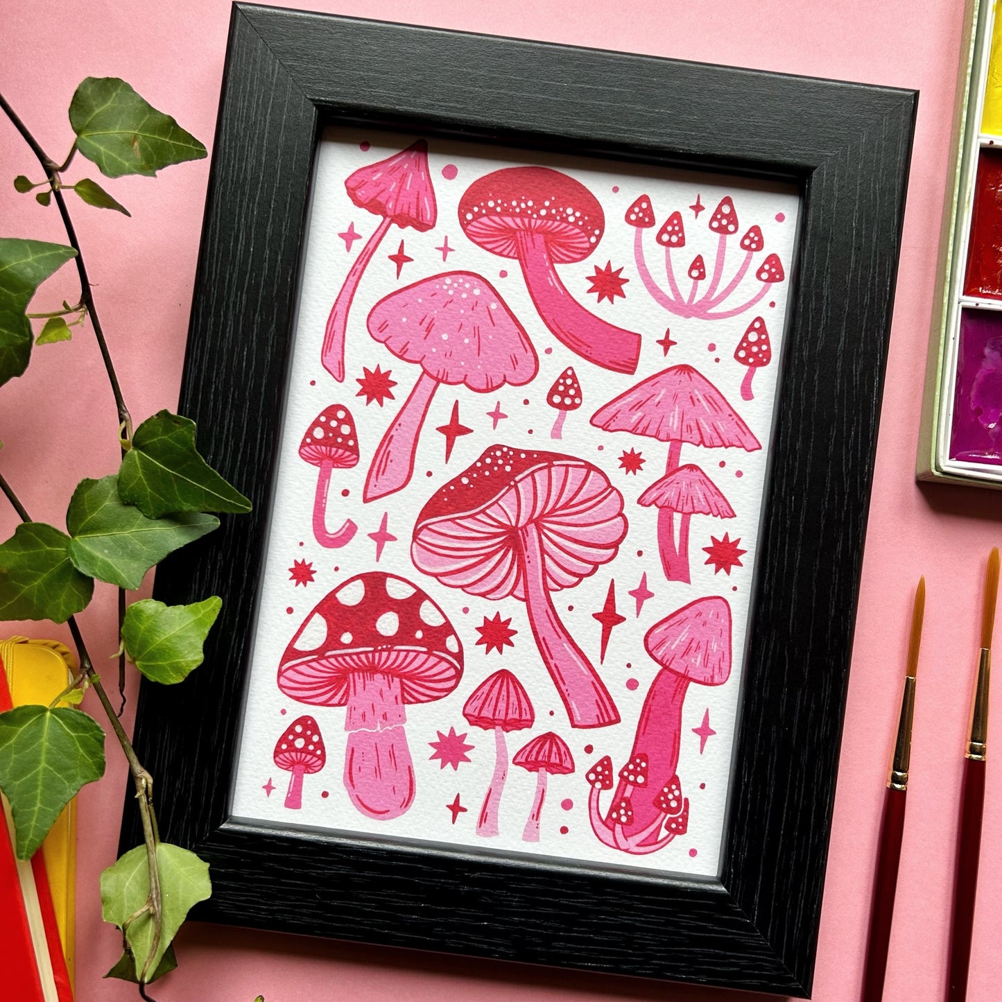 Pink and Red Mushroom Print