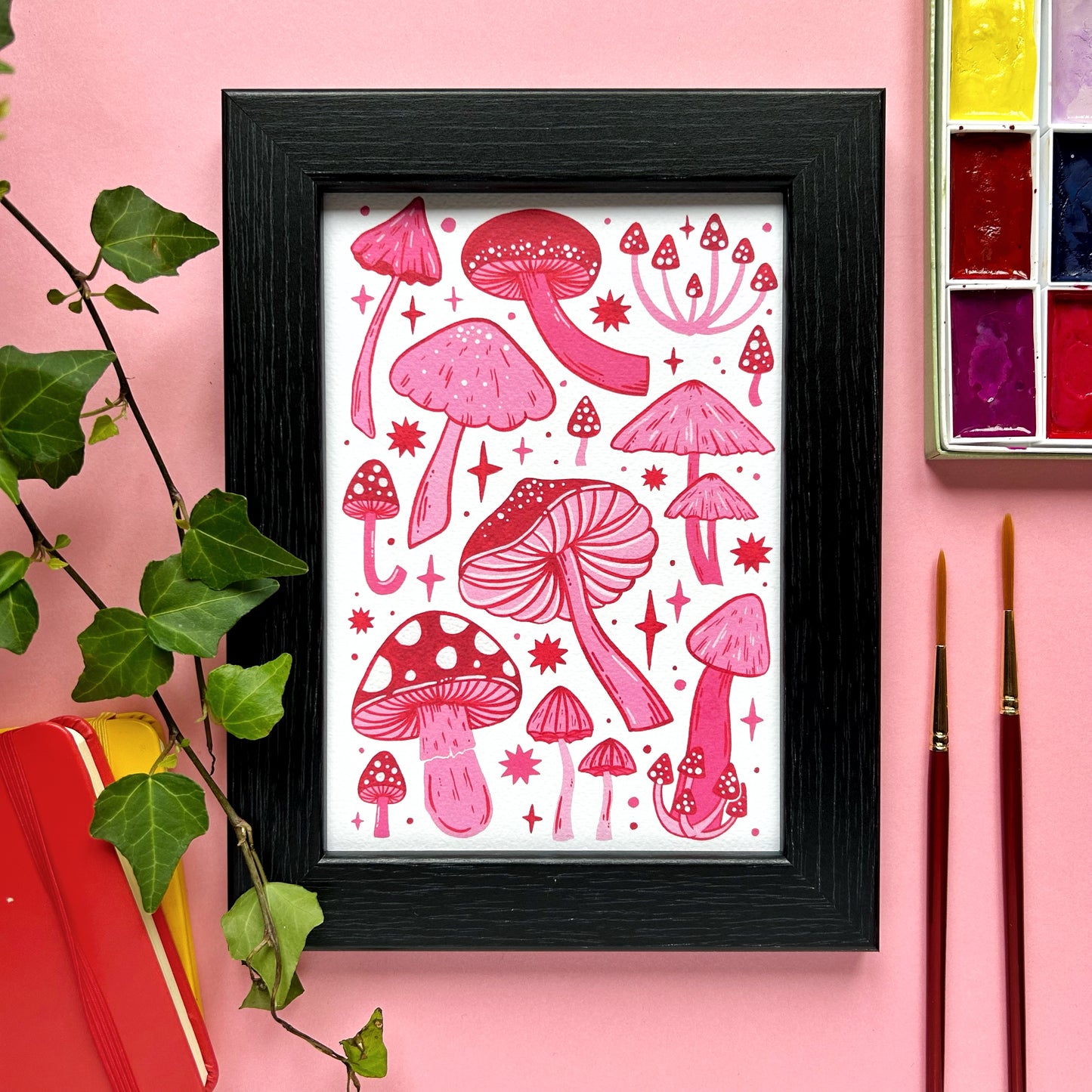 Pink and Red Mushroom Print